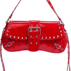 Women's Faux Leather Shoulder Bag Punk Studded Purse Trendy Cute Casual